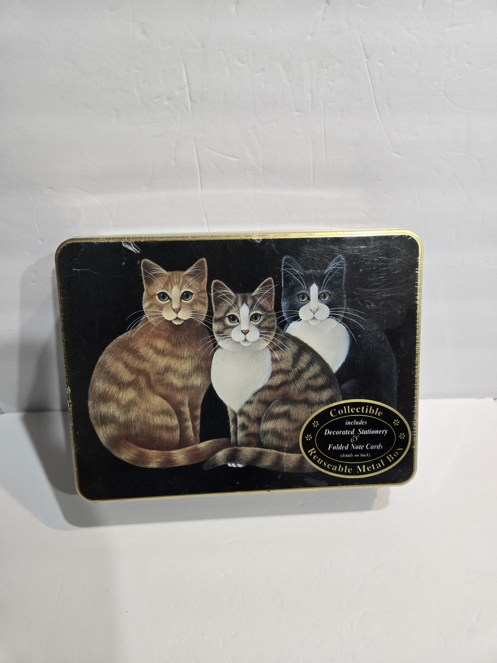 Collectible Cat Tin Box with Folded Note Cards - Black